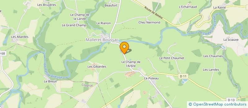 localisation de l'entreprise FOYER RURAL 'LA GERBAUDE' DE MALLERET-BOUSSAC  MALLERET-BOUSSAC