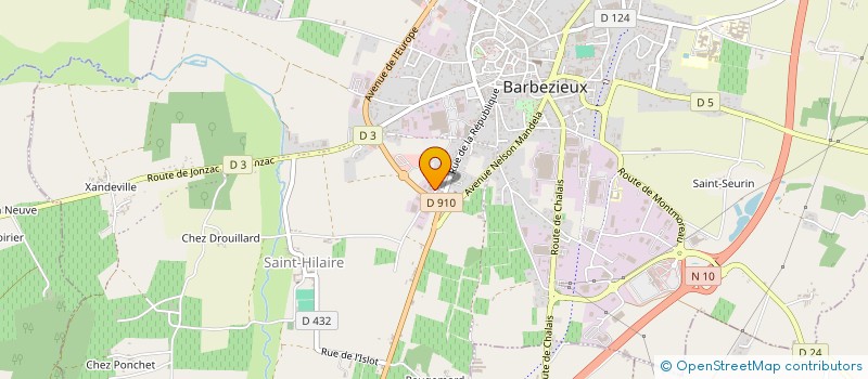 localisation de l'entreprise GARAGE P. ROUX à BARBEZIEUX SAINT HILAIRE