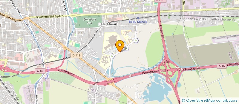 localisation de l'entreprise GROUPEMENT COOPERATION SANITAIRE POUR LA CONSTRUCTION ET EXPLOITATION BLANCHISSERIE INTERHOSPITALIERE DE LA COTE D'OPALE à CALAIS