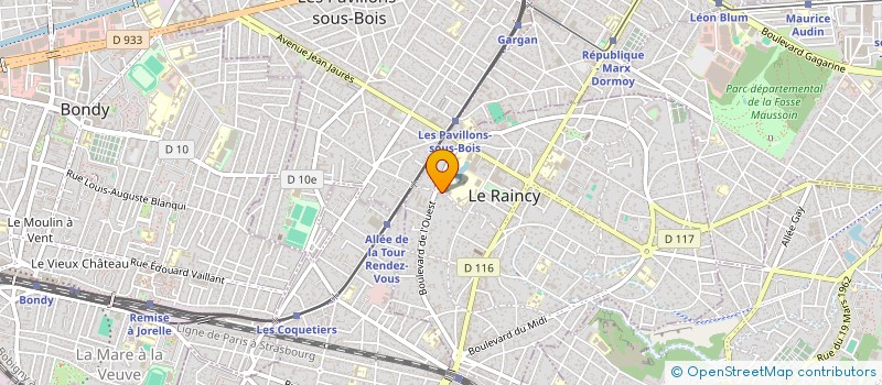 localisation de l'entreprise RT2I (RESEAUX TELECOMMUNICATION INGENIERIE INFRASTRUCTURE) à LE RAINCY
